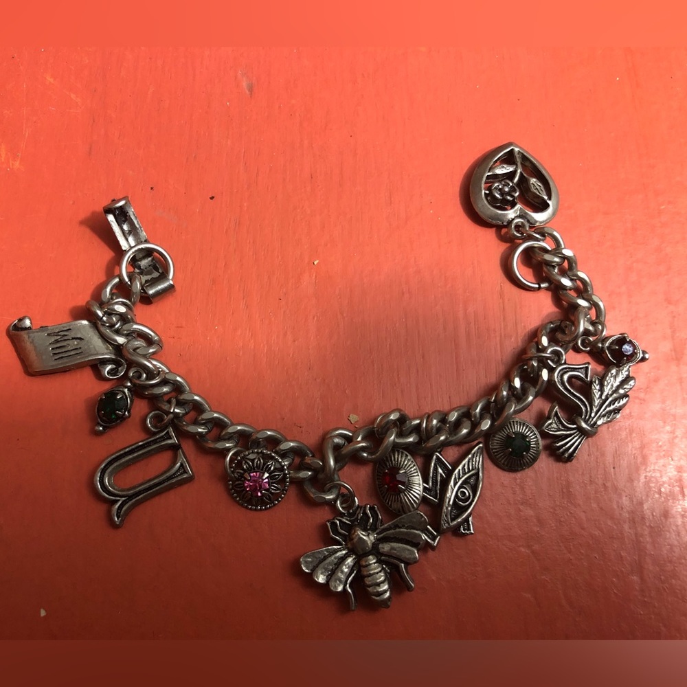 Vintage Sweetheart Charm Bracelet WILL YOU BEE MY SWEETHEART symbols grunge
